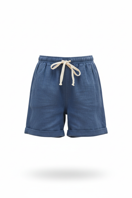 Pantalon En Lin Bleu Court Ample Cordon Enfant - vue 3