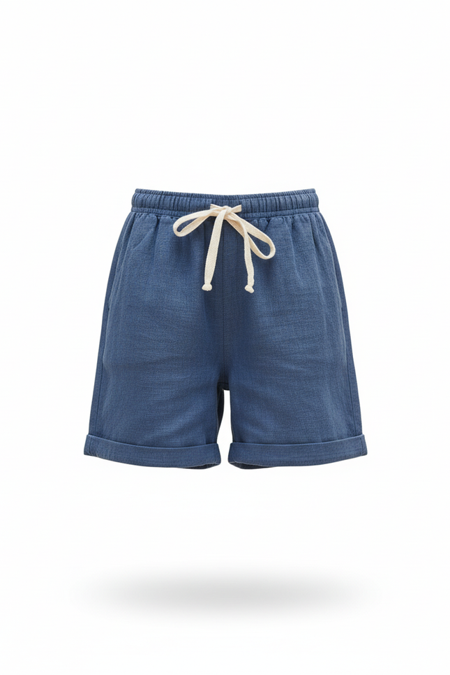 Pantalon En Lin Bleu Court Ample Cordon Enfant - vue 3