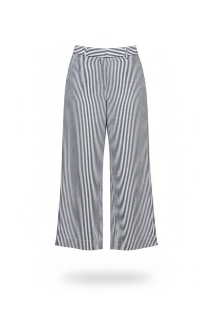 Pantalon En Lin Rayé Ample Fluide Femme - Marine - vue 3