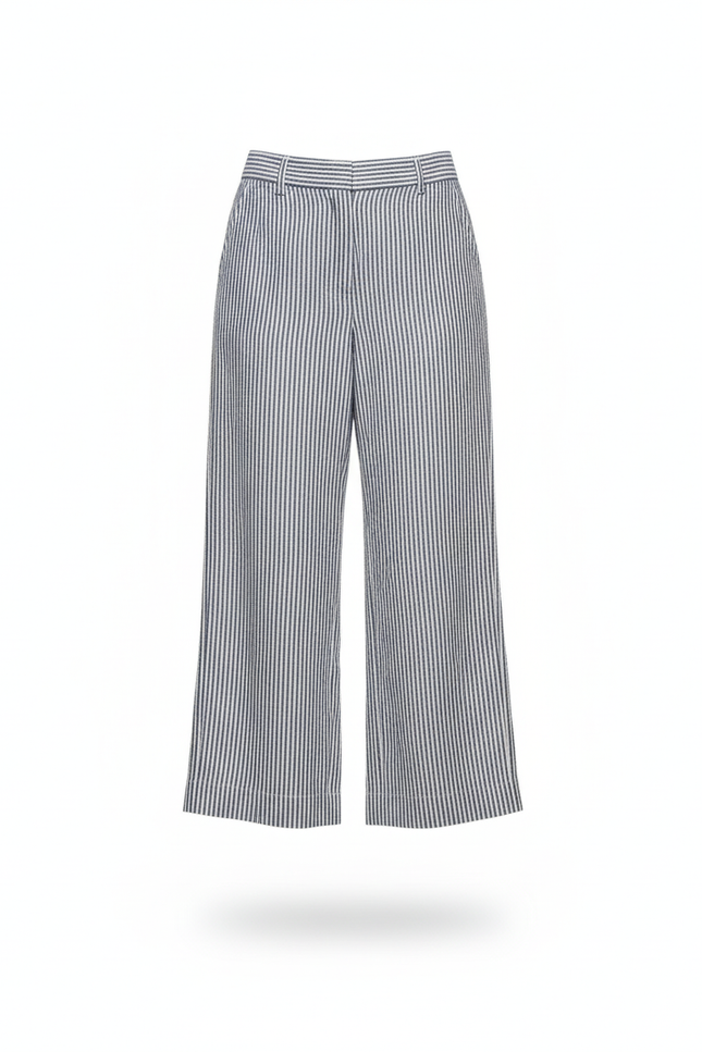Pantalon En Lin Rayé Ample Fluide Femme - Marine - vue 3