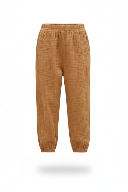 Pantalon En Lin Ample Marron Fille Décontracté Confortable - Camel - vue 3