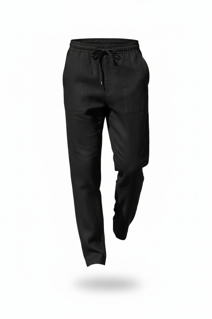 Pantalon En Lin Noir Décontracté Ample Homme - vue 3