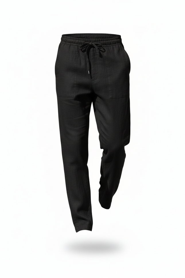 Pantalon En Lin Noir Décontracté Ample Homme - vue 3