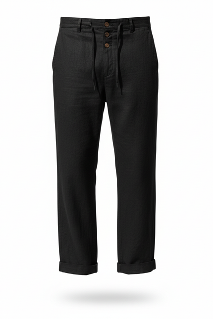 Pantalon En Lin Homme Noir Ample Droit Casual - vue 3