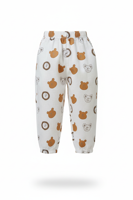 Pantalon En Lin Écru Imprimé Oursons Ample Enfant - vue 3