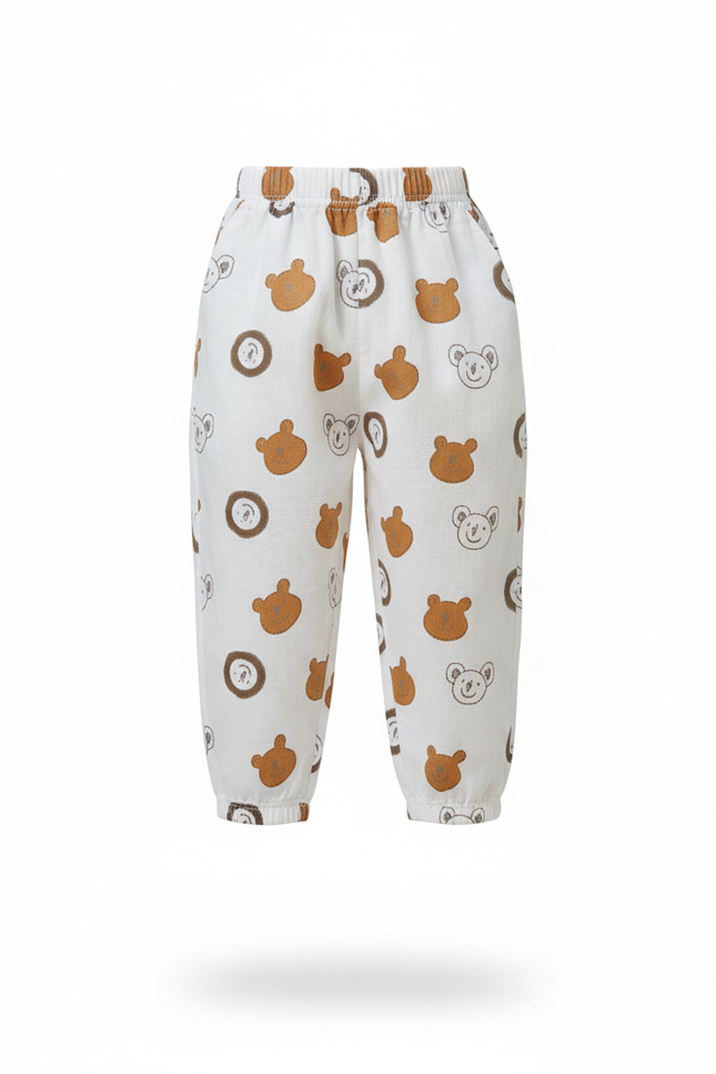 Pantalon En Lin Écru Imprimé Oursons Ample Enfant - vue 3