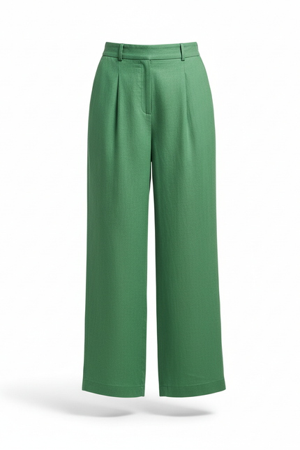Pantalon En Lin Vert Ample Plissé Décontracté Léger - vue 3