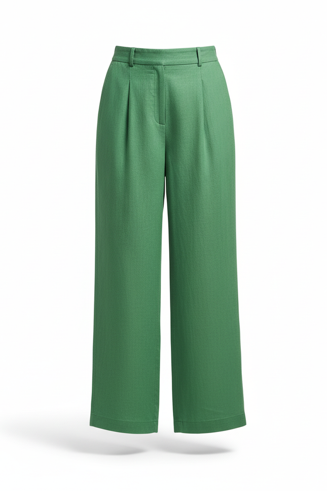 Pantalon En Lin Vert Ample Plissé Décontracté Léger - vue 3