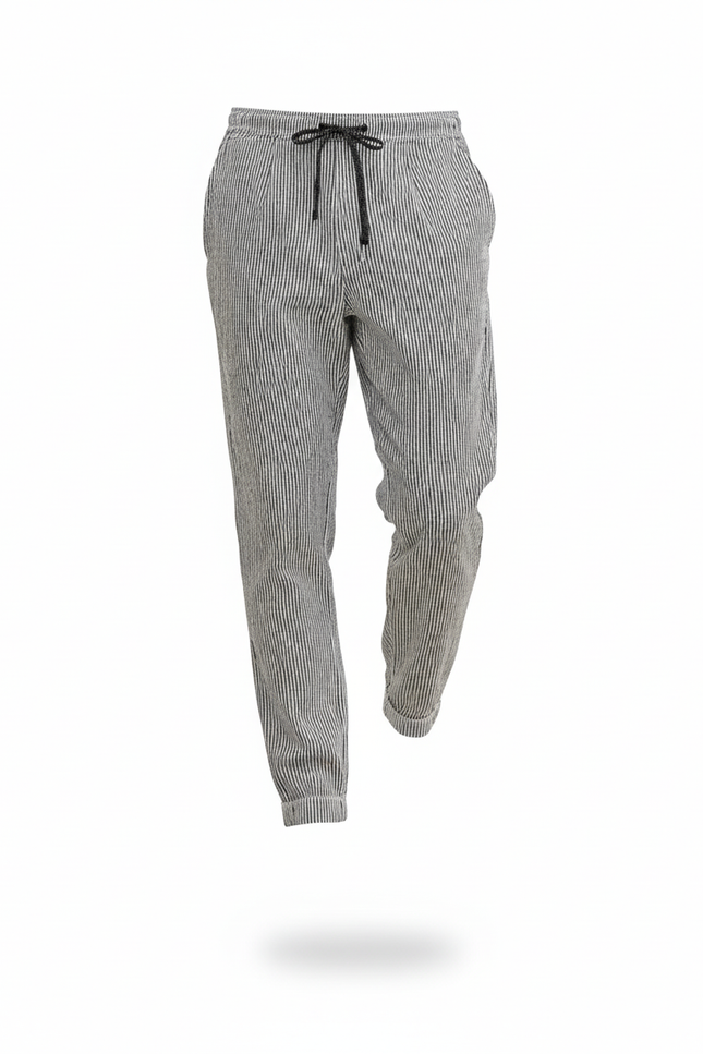 Pantalon En Lin Rayé Décontracté Cordon Homme - Imprimé - vue 3