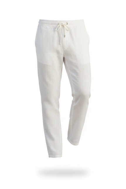 Pantalon En Lin Blanc Décontracté Cordon Léger Droit - vue 3