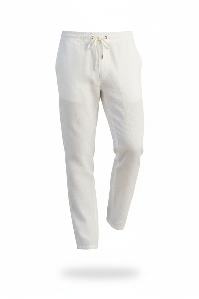 Pantalon En Lin Blanc Décontracté Cordon Léger Droit - vue 3