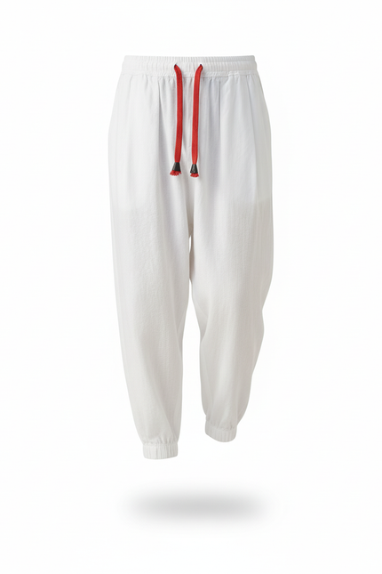 Pantalon En Lin Blanc Harem Ample Cordon Homme - vue 3