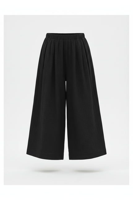Pantalon En Lin Noir Ample Fluide Confortable Fille - vue 3