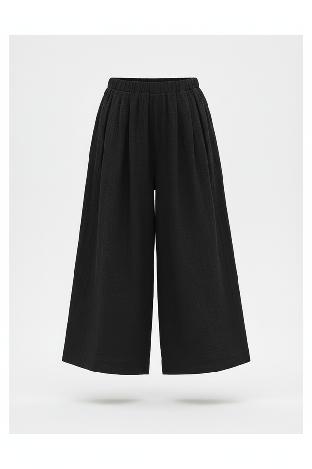 Pantalon En Lin Noir Ample Fluide Confortable Fille - vue 3