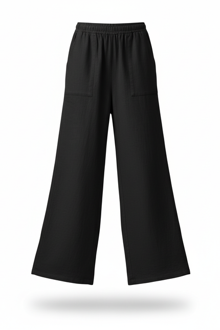Pantalon En Lin Fille Noir Large - vue 3