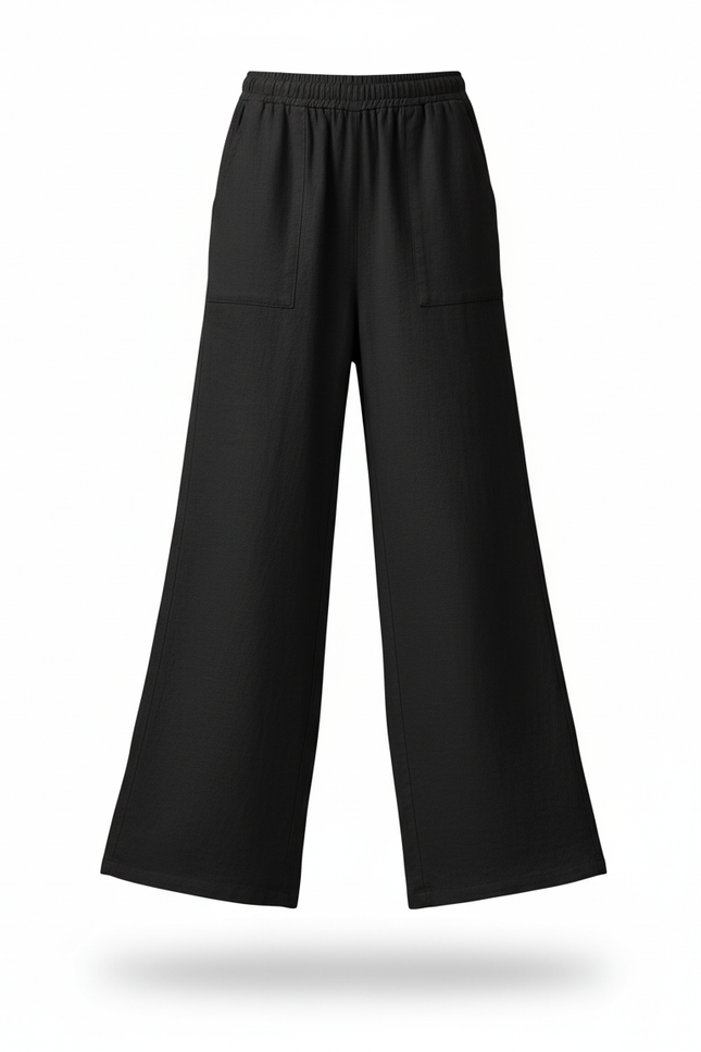 Pantalon En Lin Fille Noir Large - vue 3