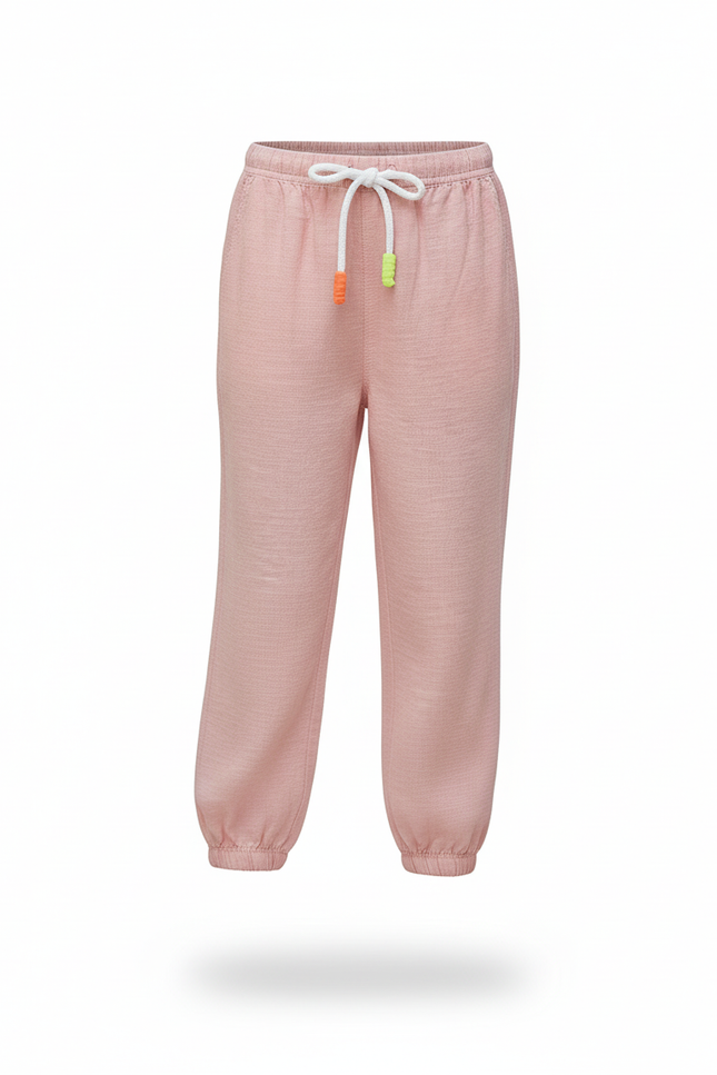 Pantalon En Lin Rose Clair Ample Cordon Enfant - vue 3