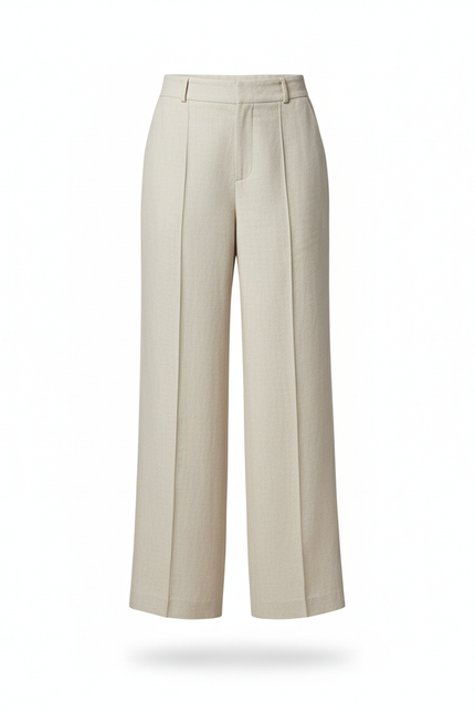 Pantalon En Lin Beige Ample Fluide Élégant Femme - vue 3