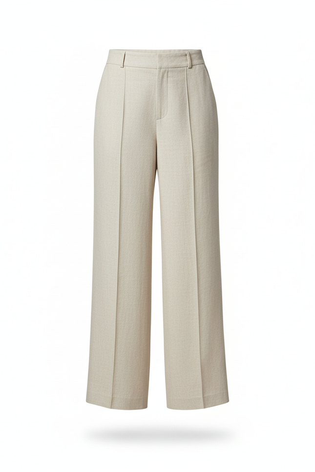 Pantalon En Lin Beige Ample Fluide Élégant Femme - vue 3