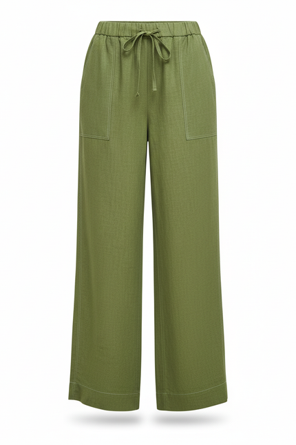 Pantalon En Lin Vert Ample Décontracté Léger - vue 3