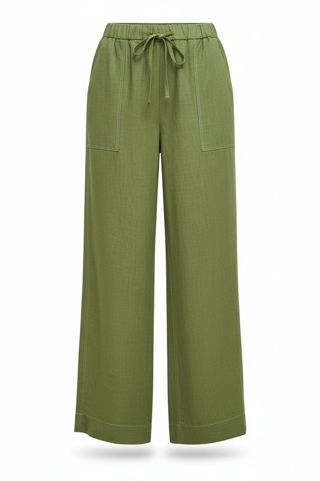 Pantalon En Lin Vert Ample Décontracté Léger - vue 3