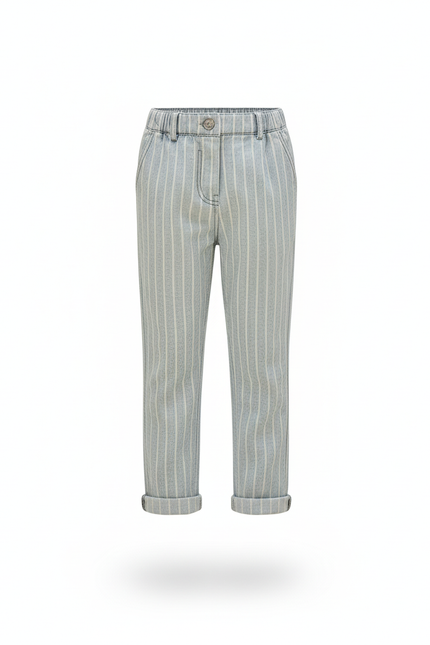 Pantalon En Lin Rayé Bleu Ciel Décontracté Enfant - vue 3
