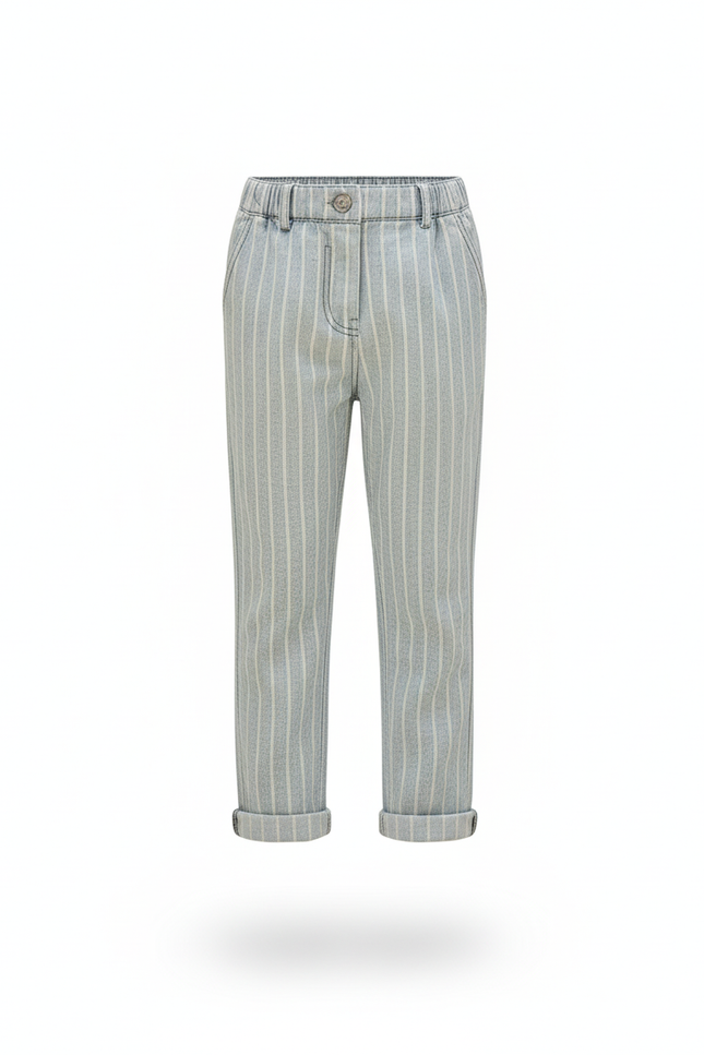 Pantalon En Lin Rayé Bleu Ciel Décontracté Enfant - vue 3