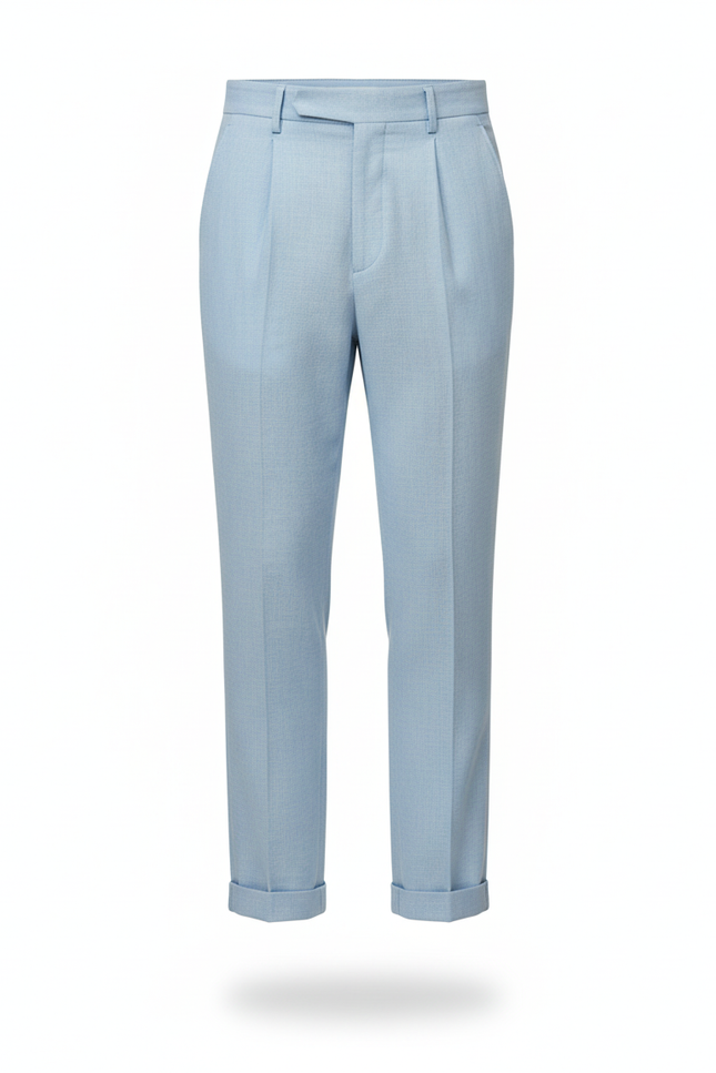 Pantalon En Lin Bleu Ciel Plissé Droit Élégant Homme - vue 3
