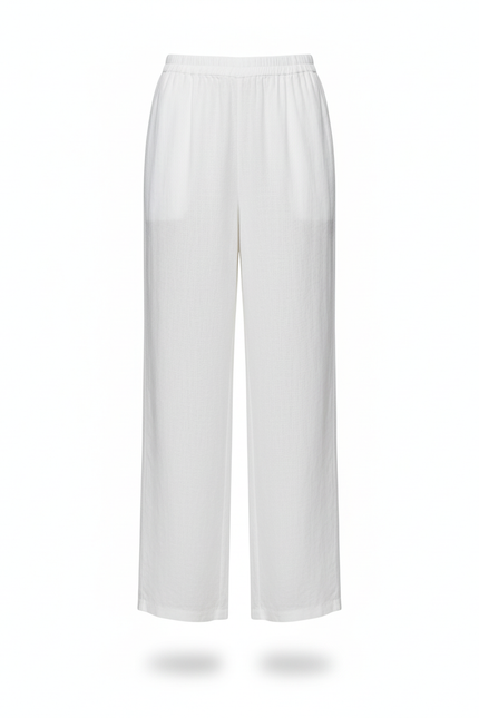 Pantalon En Lin Blanc Ample Taille Élastique Confortable - vue 3