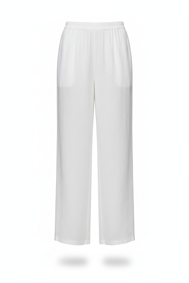 Pantalon En Lin Blanc Ample Taille Élastique Confortable - vue 3
