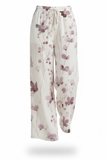 Pantalon En Lin Imprimé Floral Ample Cordon Fluide - vue 3