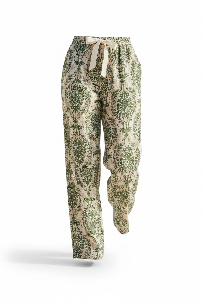 Pantalon En Lin Vert Imprimé Ample Fluide Décontracté - vue 3