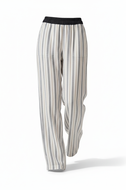 Pantalon En Lin Rayé Ample Taille Élastique Décontracté - Imprimé - vue 3