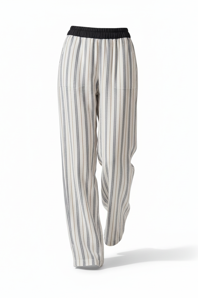 Pantalon En Lin Rayé Ample Taille Élastique Décontracté - Imprimé - vue 3
