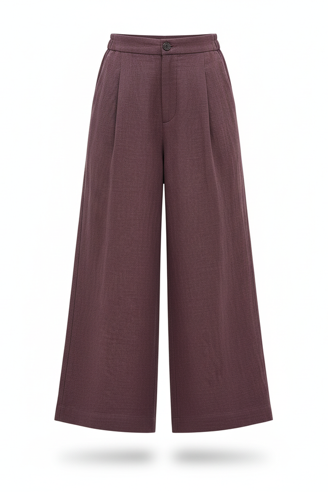 Pantalon En Lin Violet Ample Fluide Confortable Fille - vue 3