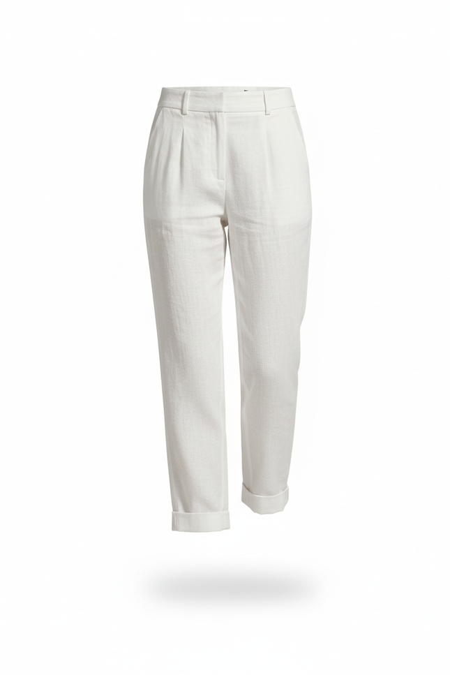 Pantalon En Lin Blanc Ample Plissé Décontracté Léger - vue 3