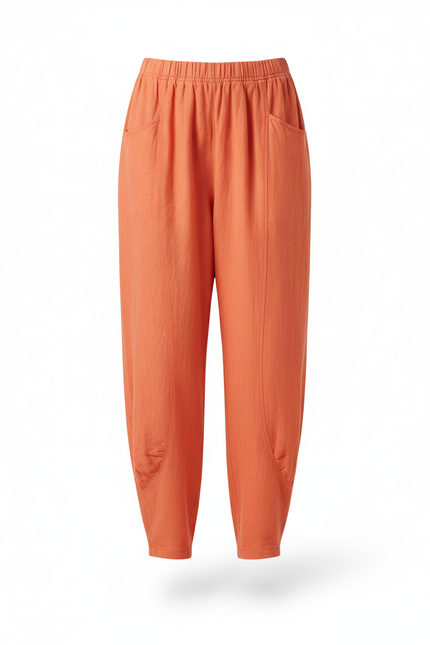 Pantalon En Lin Ample Orange Taille Haute Sarouel Femme - vue 3