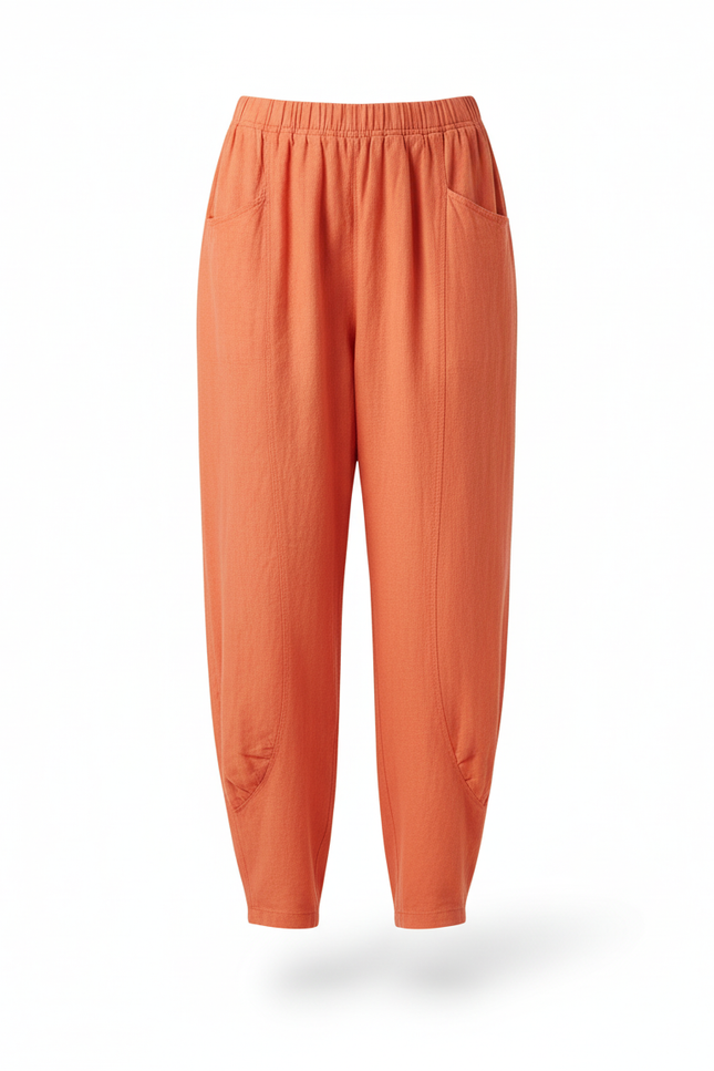 Pantalon En Lin Ample Orange Taille Haute Sarouel Femme - vue 3