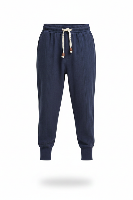Pantalon En Lin Bleu Marine Ample Cordon Garçon - vue 3