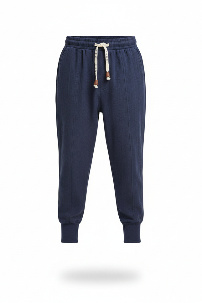 Pantalon En Lin Bleu Marine Ample Cordon Garçon - vue 3