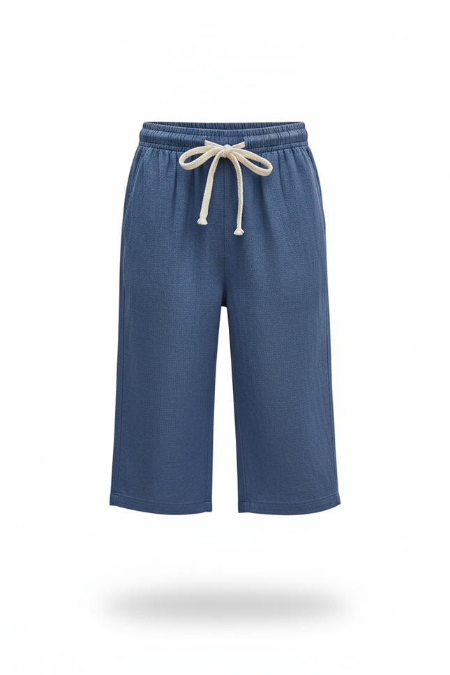 Pantalon En Lin Bleu Cordon Décontracté Enfant - vue 3