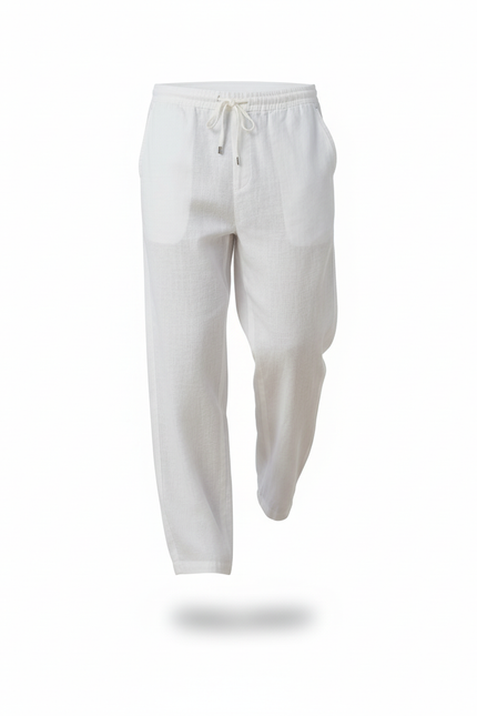 Pantalon Lin Blanc Et Bleu - vue 3