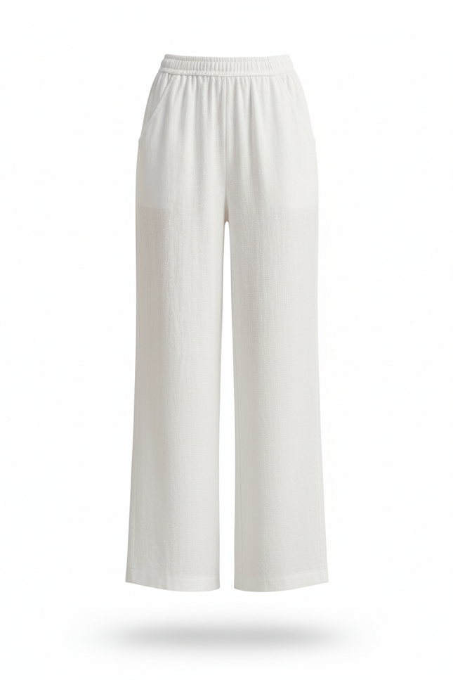 Pantalon En Lin Blanc Ample Fluide Décontracté - vue 3