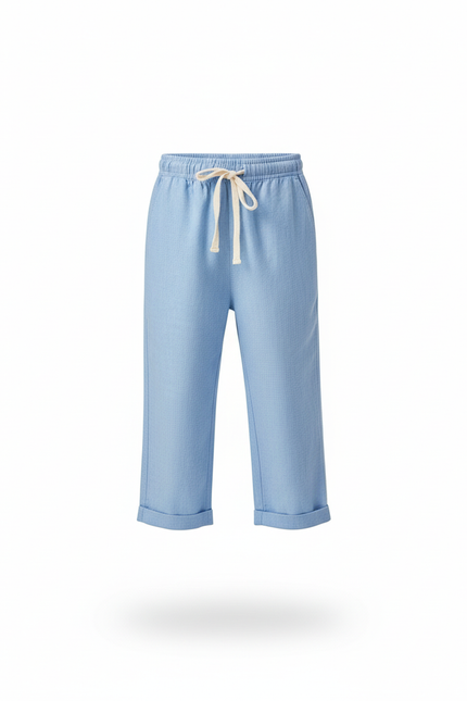 Pantalon En Lin Bleu Ciel Ample Décontracté Cordon Enfant - vue 3