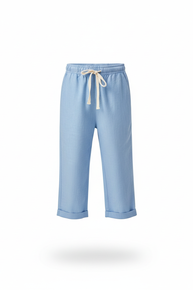 Pantalon En Lin Bleu Ciel Ample Décontracté Cordon Enfant - vue 3
