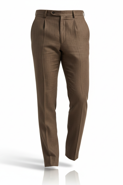 Pantalon En Lin Marron Plissé Droit Élégant Homme - vue 3