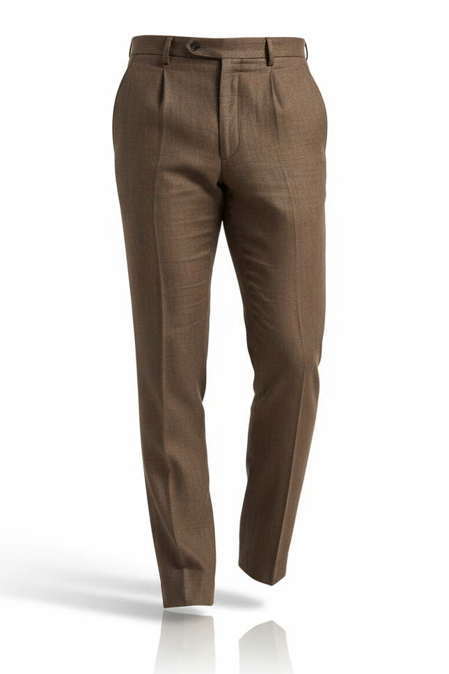 Pantalon En Lin Marron Plissé Droit Élégant Homme - vue 3