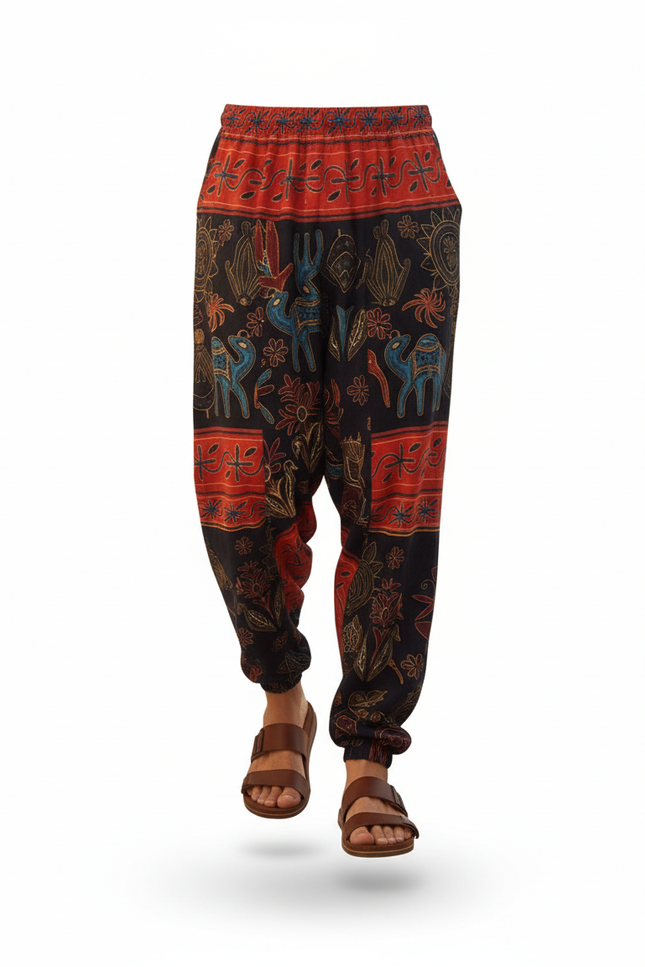 Pantalon En Lin Harem Ample Imprimé Ethnique Bohème - vue 3