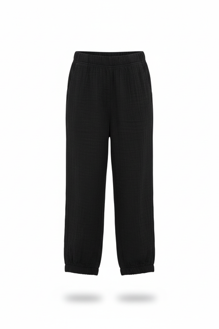 Pantalon En Lin Noir Ample Gaze Confortable Fille - vue 3