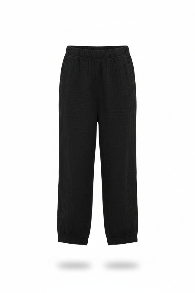 Pantalon En Lin Noir Ample Gaze Confortable Fille - vue 3